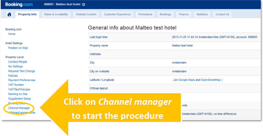 Channel manager booking
